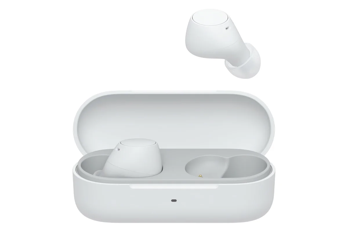 Sony WF-C510 wireless earbuds in white with charging case