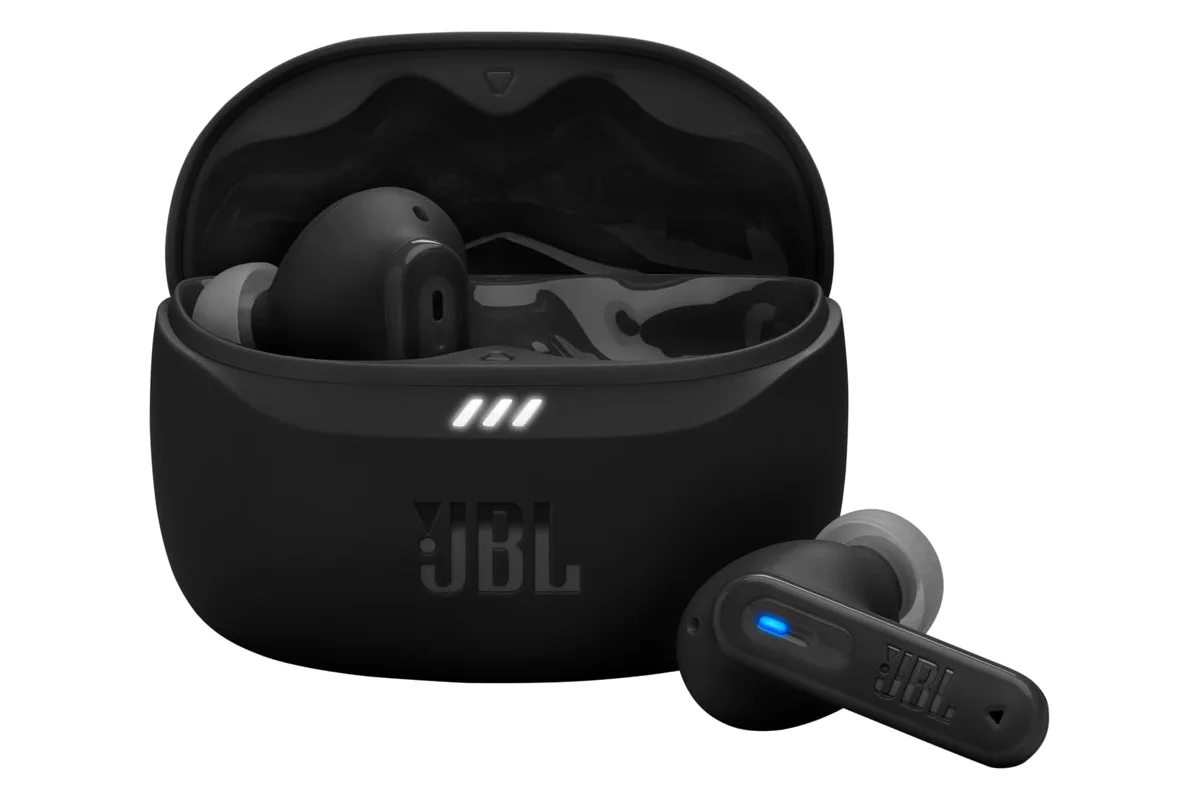 JBL Tune Beam 2 wireless earbuds with charging case